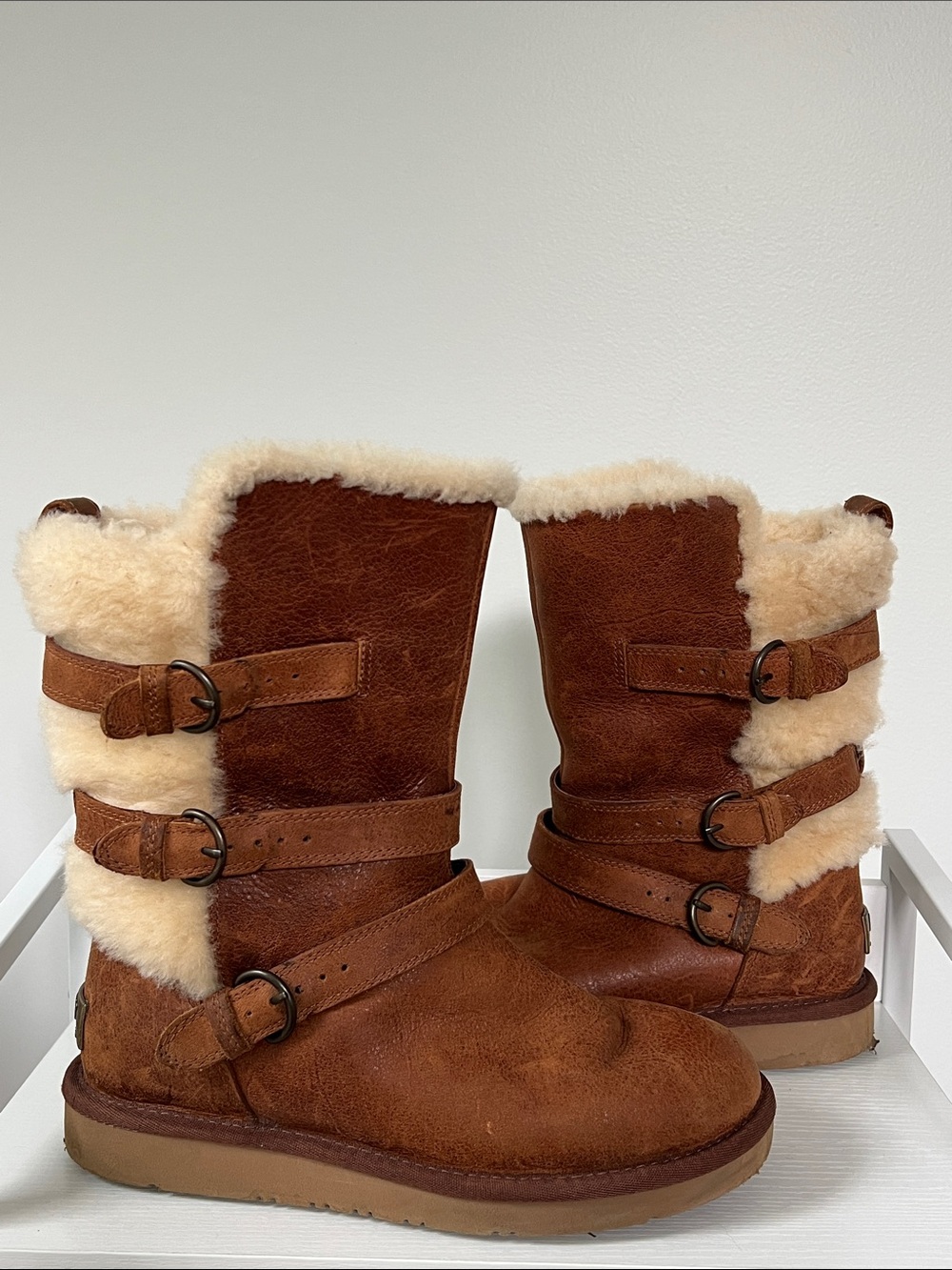 UGG | Chestnut Suede Boot with Metal Logo Plate Size 7